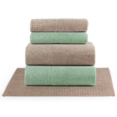 Jogo De Banho Blume Fio Penteado Jacquard 05 Peças 100% Algodão - Pistache/amêndoa/amêndoa