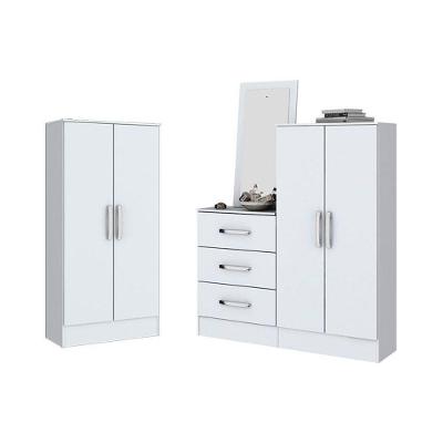 Armário Multiuso Casal B14 com Cômoda B700 2 Portas 3 Prateleiras MDF 115cm Branco