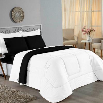 Edredom Casal Nobre 1 Peça Dupla Face 2,00m X 2,20m Malha 100% Algodão - Branco / Preto