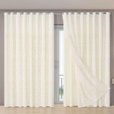 Cortina Forro Microfibra Voil Gaze Bordado 4,00 X 2,70 100% Poliéster - Bege