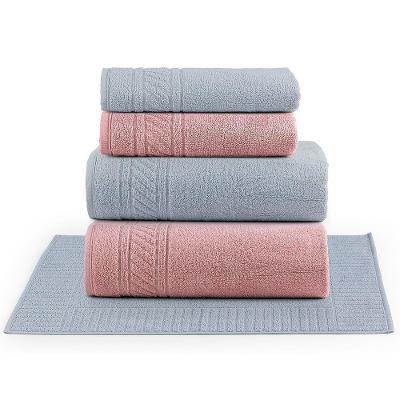 Jogo De Banho Lummi Fio Penteado Relevo Listras 05 Peças 100% Algodão - Nuvem Rosa/céu Nublado/céu Nublado