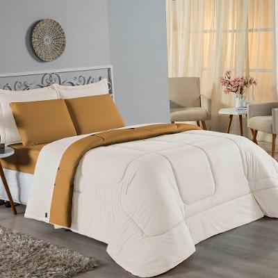 Edredom Queen Nobre 1 Peça Dupla Face 2,20m X 2,40m Malha 100% Algodão - Palha / Cobre
