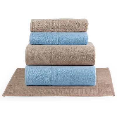 Jogo De Banho Blume Fio Penteado Jacquard 05 Peças 100% Algodão - Oceano/amêndoa/amêndoa