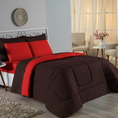 Edredom Queen Nobre 1 Peça Dupla Face 2,20m X 2,40m Malha 100% Algodão - Marrom / Vermelho