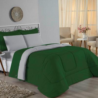 Edredom Casal Nobre 1 Peça Dupla Face 2,00m X 2,20m Malha 100% Algodão - Verde-bandeira / Cinza