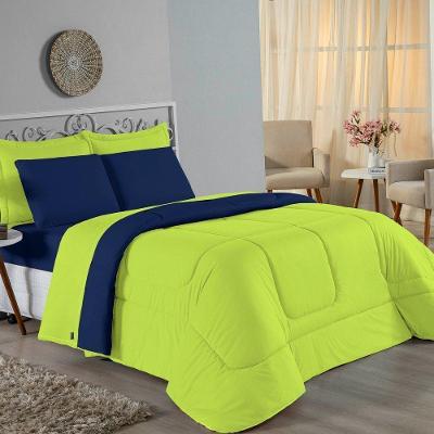 Edredom Casal Nobre 1 Peça Dupla Face 2,00m X 2,20m Malha 100% Algodão - Pistache / Azul-marinho