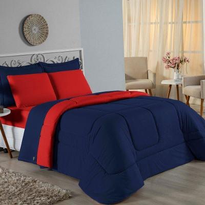 Edredom Queen Nobre 1 Peça Dupla Face 2,20m X 2,40m Malha 100% Algodão - Azul-marinho / Vermelho