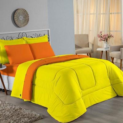 Edredom Queen Nobre 1 Peça Dupla Face 2,20m X 2,40m Malha 100% Algodão - Amarelo / Laranja