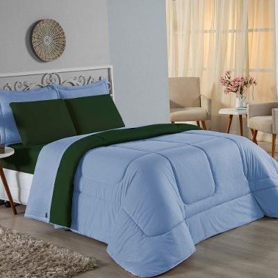 Edredom Queen Nobre 1 Peça Dupla Face 2,20m X 2,40m Malha 100% Algodão - Azul-bebê / Verde-bandeira