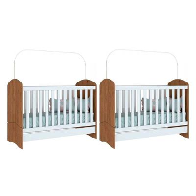 Berço Multifuncional Mini Cama Infantil Bala de Menta 3 em 1 em MDF Rústico Branco