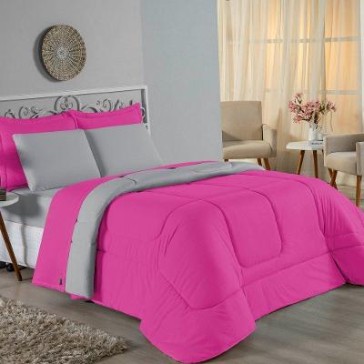 Edredom Queen Nobre 1 Peça Dupla Face 2,20m X 2,40m Malha 100% Algodão - Pink / Cinza