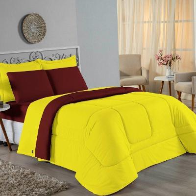 Edredom Queen Nobre 1 Peça Dupla Face 2,20m X 2,40m Malha 100% Algodão - Amarelo / Vinho