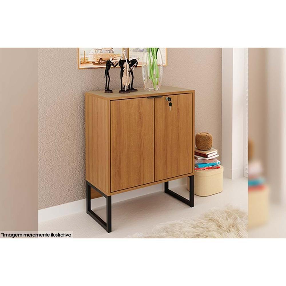 Balcão De Escritório Me4154 C/ 2 Portas C/ Chave Amêndoa/preto - Tecno Mobili - 2