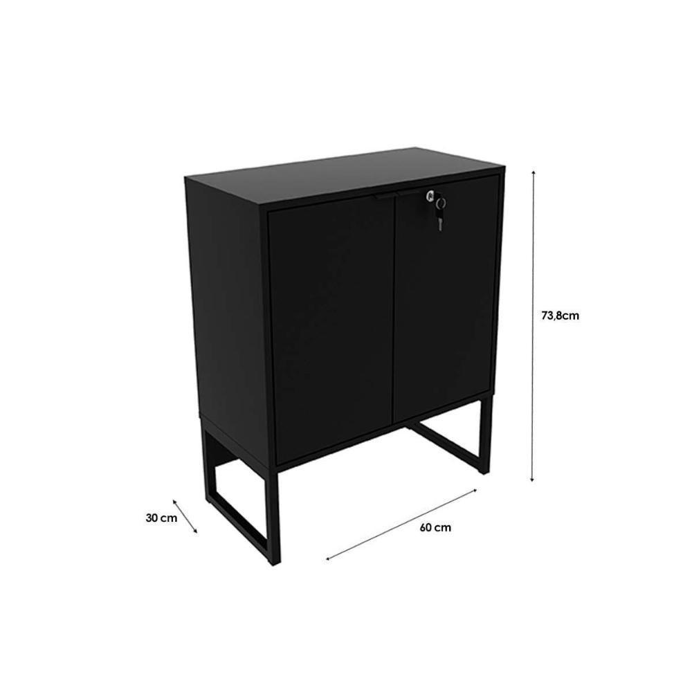 Balcão De Escritório Me4154 C/ 2 Portas C/ Chave Amêndoa/preto - Tecno Mobili - 3