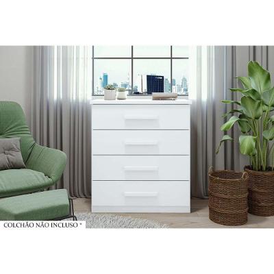 Cômoda Baião 4 Gavetas em MDF com Puxador em MDF Branco Brilhante