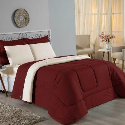 Edredom Queen Nobre 1 Peça Dupla Face 2,20m X 2,40m Malha 100% Algodão - Vinho / Palha