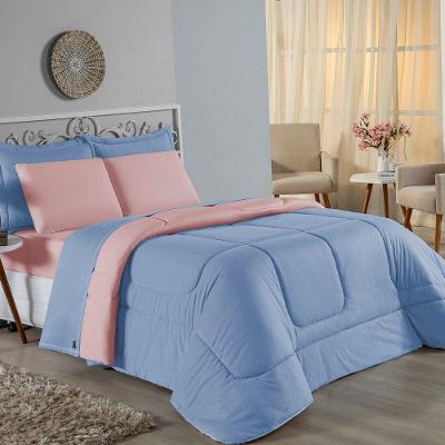 Edredom Queen Nobre 1 Peça Dupla Face 2,40m X 2,60m Malha 100% Algodão - Azul-bebê / Rosa-bebê