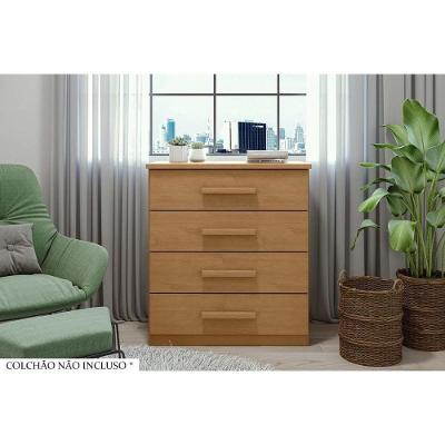 Cômoda Baião 4 Gavetas MDF com Puxador MDF Amêndoa e Rovere Acabamento Texturizado