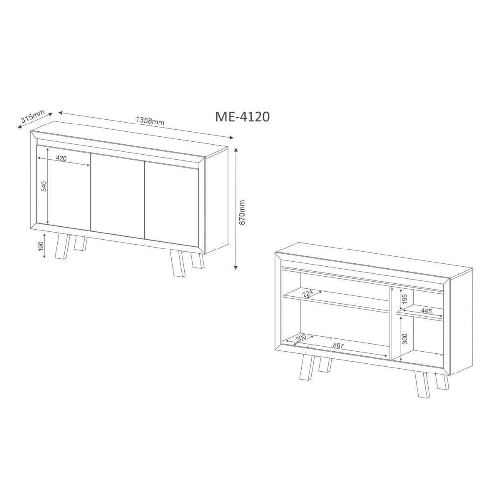 Balcão de Escritório ME4120 c/ 3 Portas Rústico - Tecno Mobili - 3
