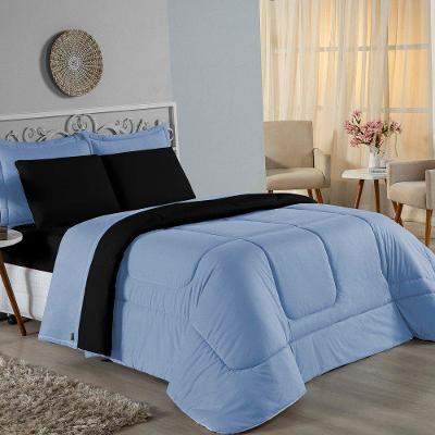 Edredom King Nobre 1 Peça Dupla Face 2,50m X 2,90m Malha 100% Algodão - Azul-bebê / Preto