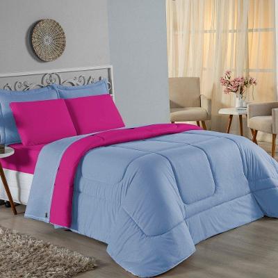 Edredom King Nobre 1 Peça Dupla Face 2,50m X 2,90m Malha 100% Algodão - Azul-bebê / Pink