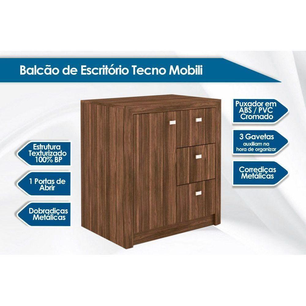 Balcão de Escritório ME4111 c/ 1 Porta e 3 Gavetas Amêndoa - Tecno Mobili - 2