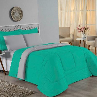 Edredom King Nobre 1 Peça Dupla Face 2,50m X 2,90m Malha 100% Algodão - Jade / Cinza