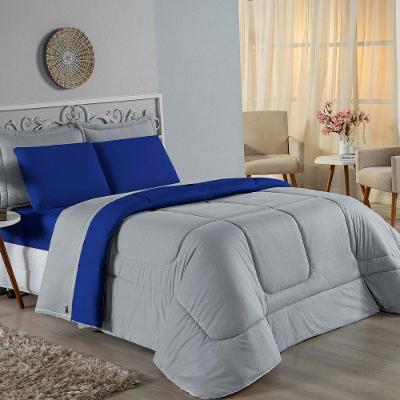 Edredom King Nobre 1 Peça Dupla Face 2,50m X 2,90m Malha 100% Algodão - Cinza / Royal
