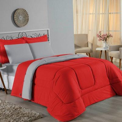 Edredom King Nobre 1 Peça Dupla Face 2,50m X 2,90m Malha 100% Algodão - Vermelho / Cinza