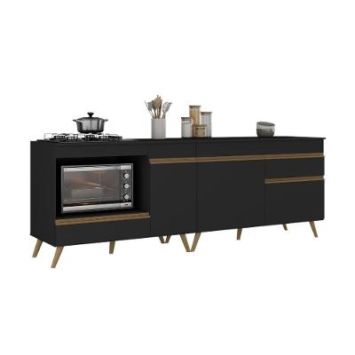 Kit Balcão Cozinha Para Cooktop-forno 105cm E Balcão 120cm Veneza Multimóveis Mp2289 Preto-Dourado