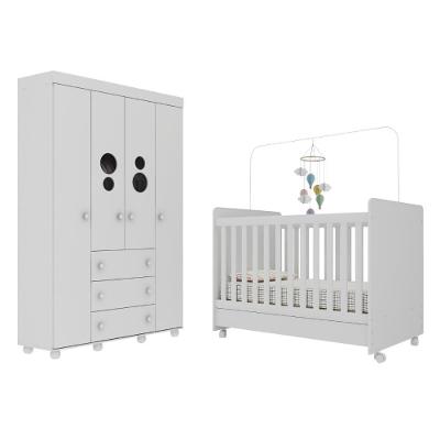 Berço Americano 3 Em 1 Com Rodízios E Guarda-roupa 4 Portas 3 Gavetas Pimpolho Multimóveis Mp4386 Branco