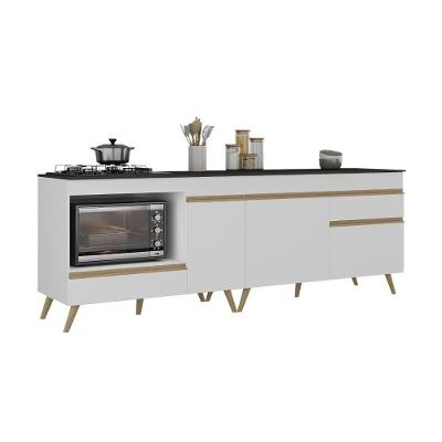 Kit Balcão Cozinha Para Cooktop-forno 105cm E Balcão 120cm Veneza Multimóveis Mp2289 Branco-Dourado