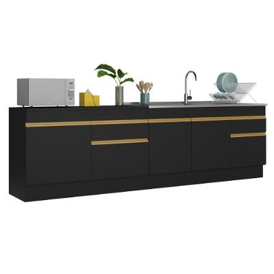 Kit Balcão De Cozinha Para Pia 150cm E Balcão 120cm Veneza Multimóveis Mp2286 Preto-Dourado