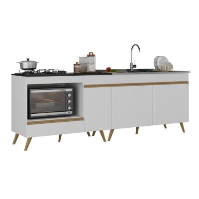 Kit Balcão Cozinha Para Cooktop-forno 105cm E Gabinete Pia 120cm Veneza Multimóveis Mp2290 Branco-Dourado