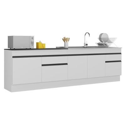 Kit Balcão De Cozinha Para Pia 150cm E Balcão 120cm Veneza Multimóveis Mp2286 Branco-Preto