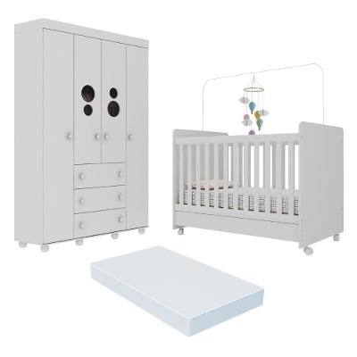 Berço Americano 3 Em 1 Com Colchão Incluso-rodízios E Guarda-roupa 4 Pts Pimpolho Multimóveis Mp4387 Branco