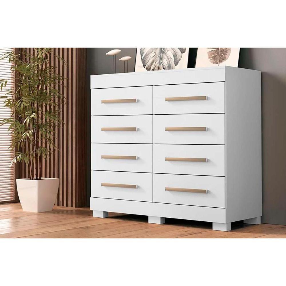 Cômoda Casal Nalu c/ 8 Gavetas Branco - ACP - 2