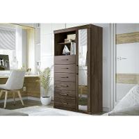 Cômoda Casal Marabá 1.6 c/ 1 Porta 2 Nichos e 6 Gavetas c/ Espelho Ébano - Santos Andirá - 1