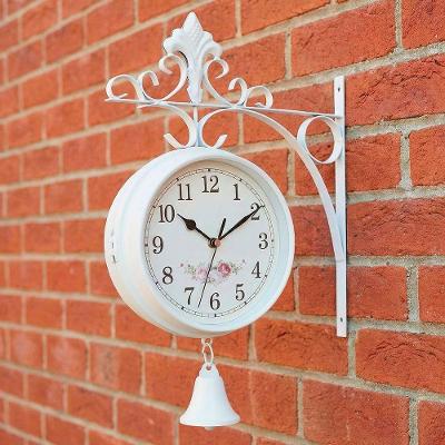 Relógio Dupla Face Floral Parede Estação De Trem Sino Branco