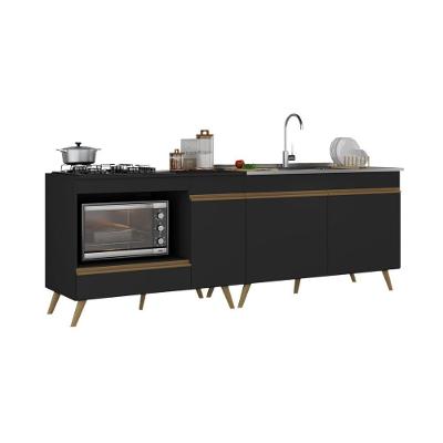 Kit Balcão Cozinha Para Cooktop-forno 105cm E Gabinete Pia 120cm Veneza Multimóveis Mp2290 Preto-Dourado