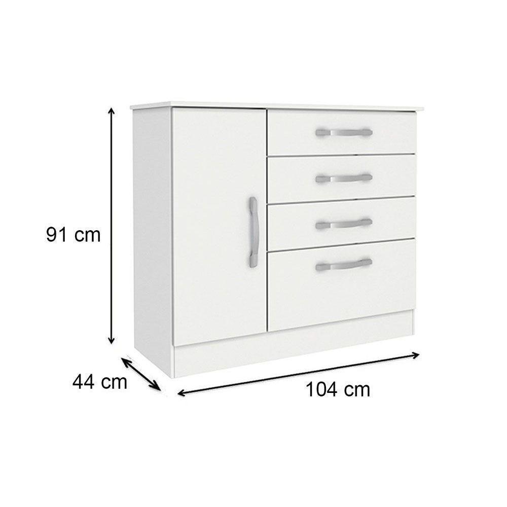 Cômoda Casal Chicago c/ 1 Porta e 4 Gavetas Branco/Neve - Tcil Móveis - 3