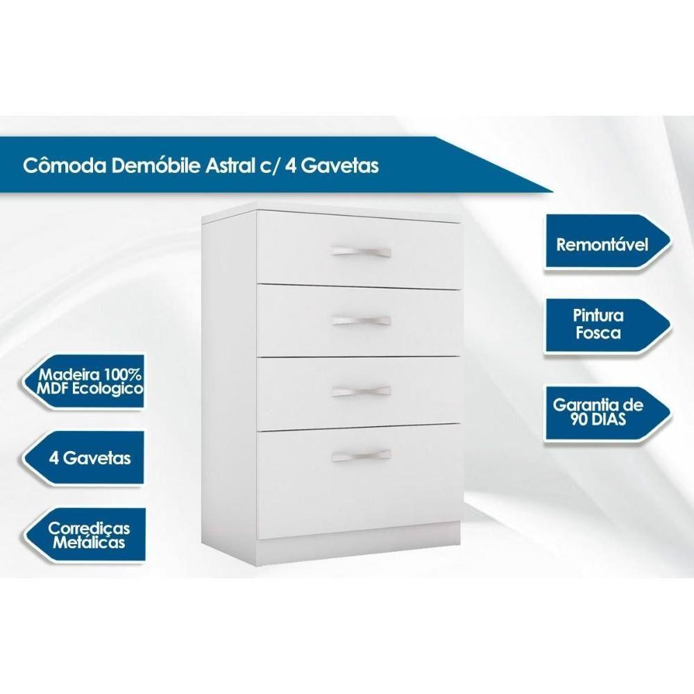 Cômoda de Quarto Astral c/ 4 Gavetas Ébano Touch - Demóbile - 2