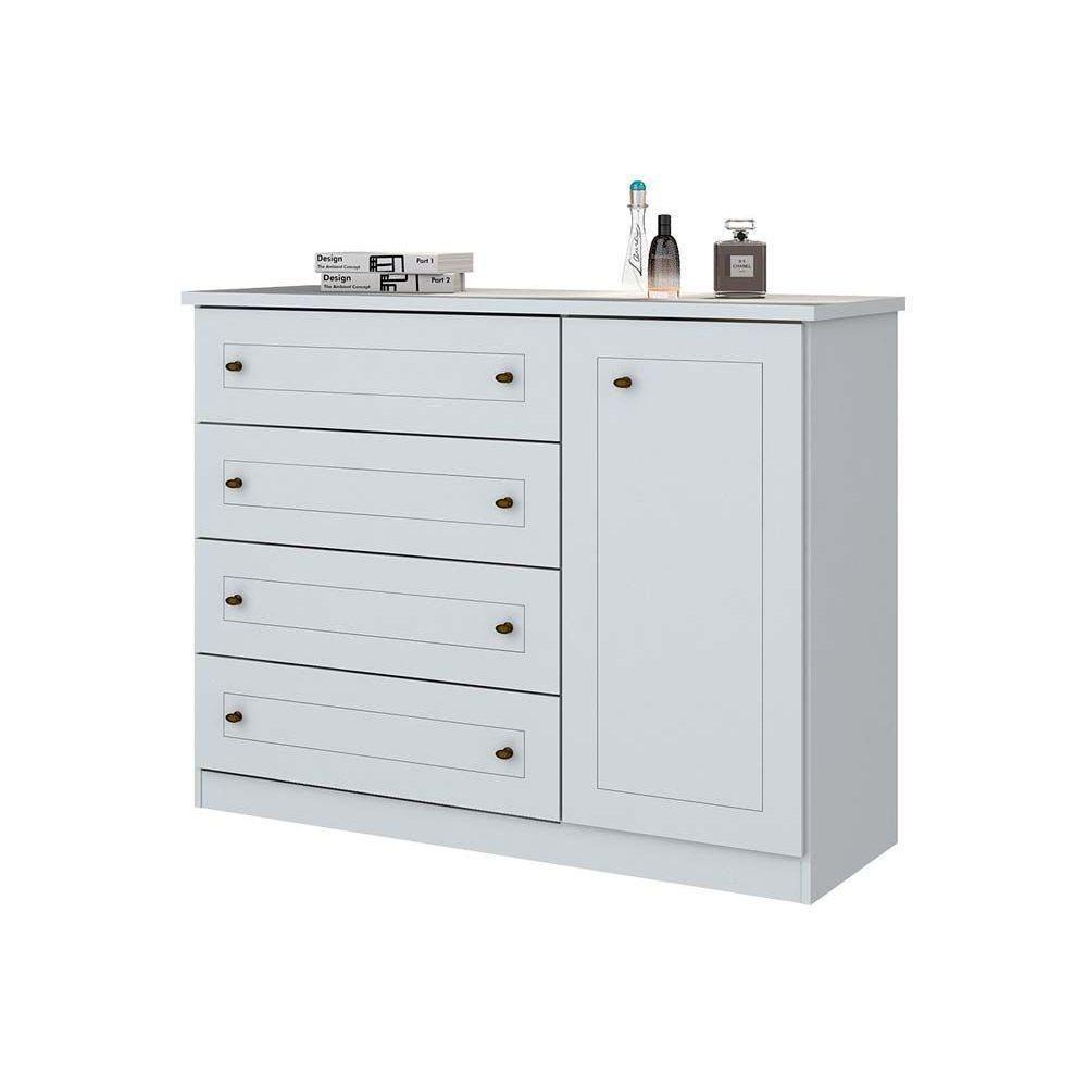 Cômoda de Quarto Americana c/ 1 Porta e 4 Gavetas Branco - Henn - 1