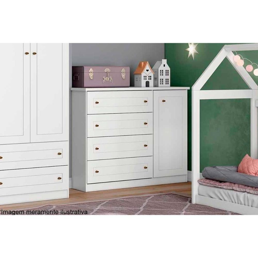 Cômoda de Quarto Americana c/ 1 Porta e 4 Gavetas Branco - Henn - 4