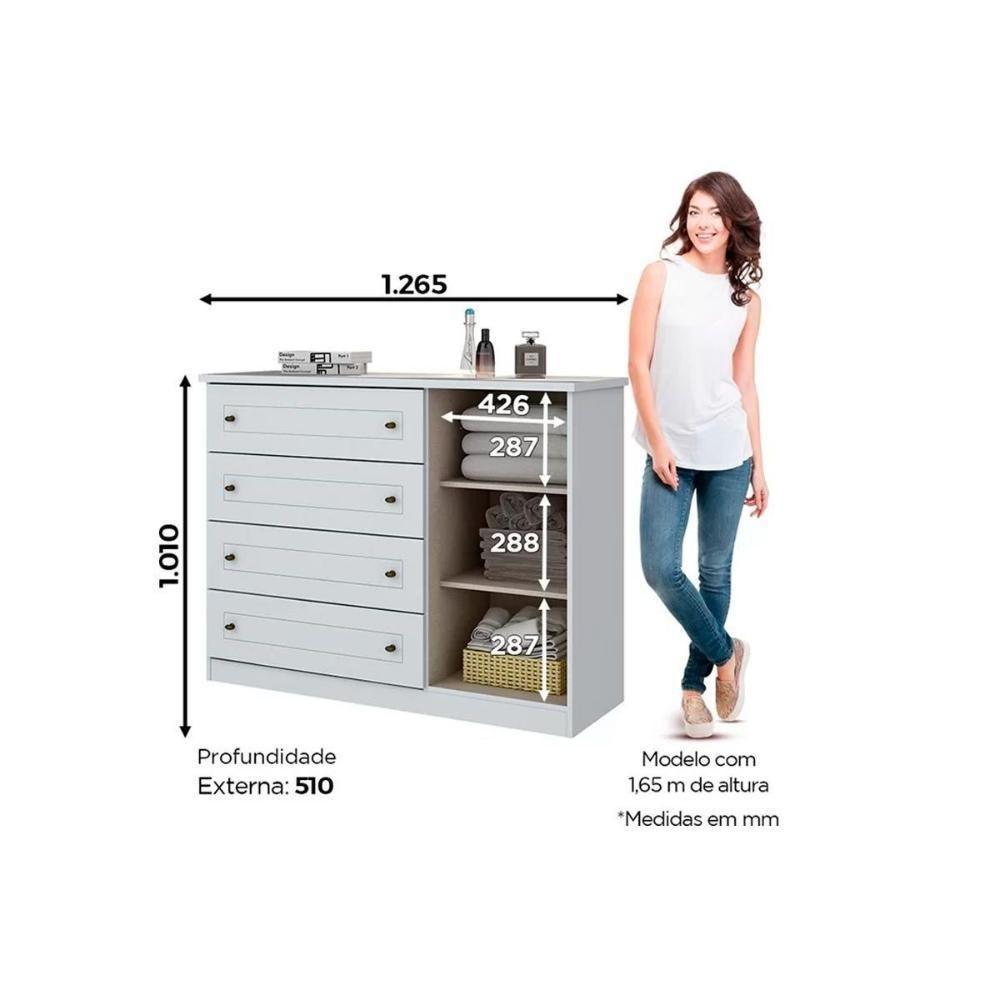 Cômoda de Quarto Americana c/ 1 Porta e 4 Gavetas Branco - Henn - 3