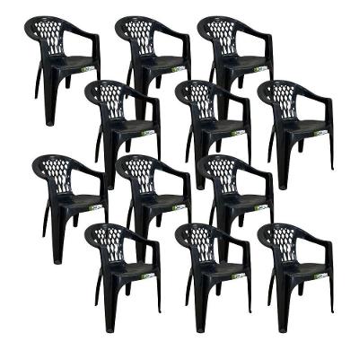 Kit 12 Cadeiras De Plástico Com Braço Duo Bella Duoplastic Preto