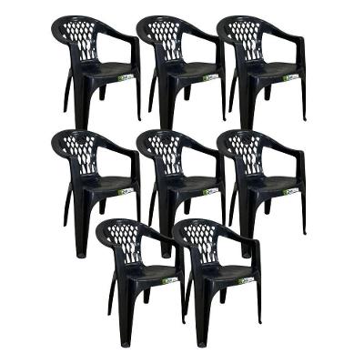 Kit 8 Cadeiras De Plástico Com Braço Duo Bella Duoplastic Preto