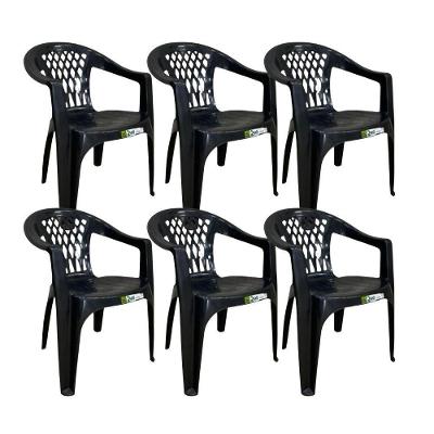 Kit 6 Cadeiras De Plástico Com Braço Duo Bella Duoplastic Preto