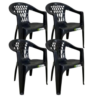 Kit 4 Cadeiras De Plástico Com Braço Duo Bella Duoplastic Preto
