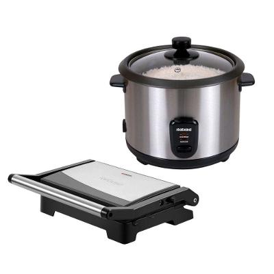 Kit Panela de Arroz 1,5L Midi e Grill Essencial Antiaderente Preto Inox 220V Itatiaia